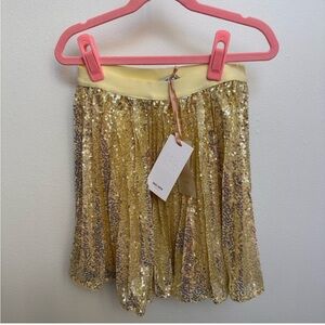 GRACE KARIN Girls Sequin Elastic Waist Sparkle Pleated Skirt Champagne